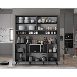 Nora Kahve Köşesi Çok Amaçlı Dolap Kiler Mutfak Dolabı Füme Beyaz 160cm - Montaj Dahil