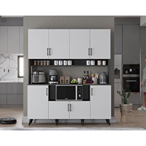 Nora Kahve Köşesi Çok Amaçlı Dolap Kiler Mutfak Dolabı Füme Beyaz 160cm - Montaj Dahil