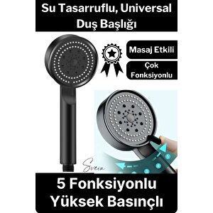 5 Fonksiyonlu Yüksek Basınçlı Ayarlanabilir Uzun Ömürlü Universal Su Tasarruflu Siyah Duş Başlığı