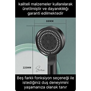 5 Fonksiyonlu Yüksek Basınçlı Ayarlanabilir Uzun Ömürlü Universal Su Tasarruflu Siyah Duş Başlığı