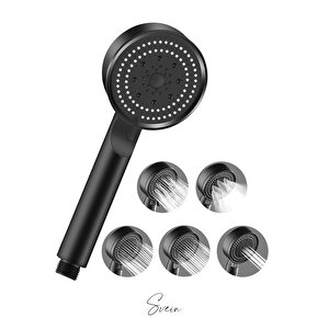5 Fonksiyonlu Yüksek Basınçlı Ayarlanabilir Uzun Ömürlü Universal Su Tasarruflu Siyah Duş Başlığı