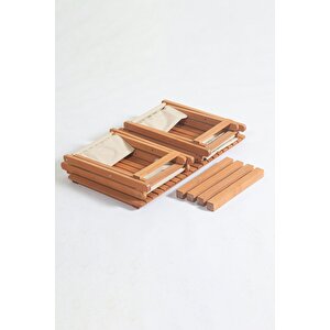 Kamp Karavan Piknik Balkon Bahçe Ahşap Sehpalı Tabure Seti 4+1