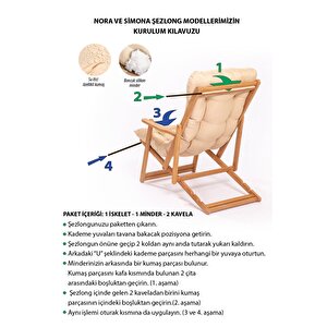 Simona Grand Şezlong 2+1 Ahşap Bahçe Balkon Teras Katlanır Set Vizon Minder