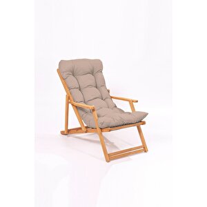 Simona Grand Şezlong 2+1 Ahşap Bahçe Balkon Teras Katlanır Set Vizon Minder