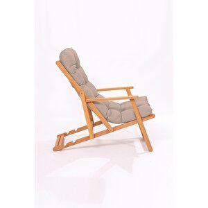 Simona Grand Şezlong 2+1 Ahşap Bahçe Balkon Teras Katlanır Set Vizon Minder