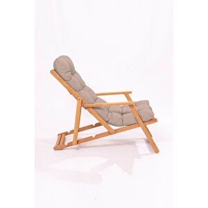 Simona Grand Şezlong 2+1 Ahşap Bahçe Balkon Teras Katlanır Set Vizon Minder