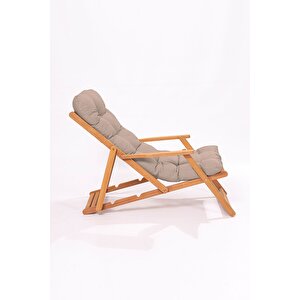 Simona Grand Şezlong 2+1 Ahşap Bahçe Balkon Teras Katlanır Set Vizon Minder