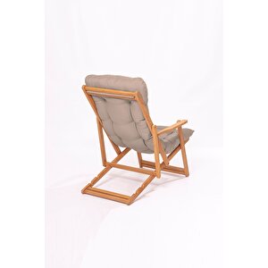 Simona Grand Şezlong 2+1 Ahşap Bahçe Balkon Teras Katlanır Set Vizon Minder