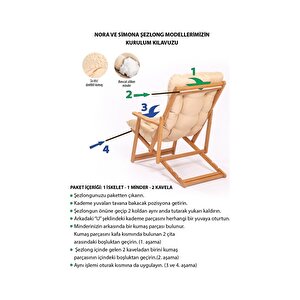 Simona Grand Şezlong 2+1 Ahşap Bahçe Balkon Teras Katlanır Set Mavi Minder