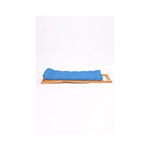Simona Grand Şezlong 2+1 Ahşap Bahçe Balkon Teras Katlanır Set Mavi Minder