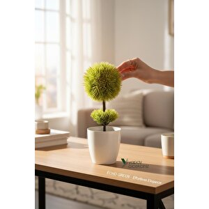 Beyaz Saksı 25 Cm Yapay Top Şimşir Çok Renkli