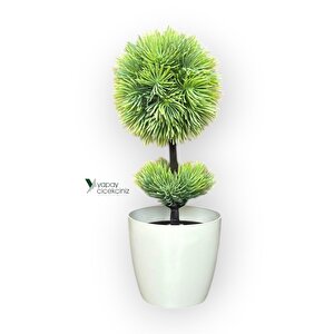 Beyaz Saksı 25 Cm Yapay Top Şimşir Çok Renkli