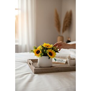 Modern Beyaz Saksıda Gerçekçi Yapay Ayçiçeği Beyaz