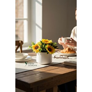 Modern Beyaz Saksıda Gerçekçi Yapay Ayçiçeği