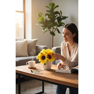 Modern Beyaz Saksıda Gerçekçi Yapay Ayçiçeği