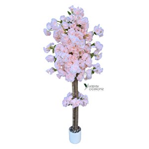 Beyaz Renkli Saksıda 150 Cm Yapay Bahardalı Ağacı Yoğun Yaprak Kavun