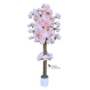 Beyaz Renkli Saksıda 150 Cm Yapay Bahardalı Ağacı Yoğun Yaprak Kavun