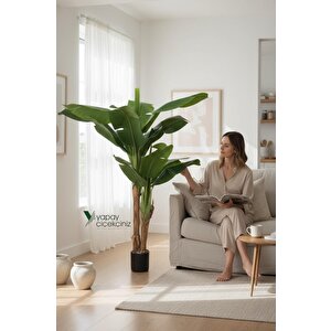 145 Cm 13 Dallı Islak Görünüm Yoğun İri Yapraklı Yapay Muz Ağacı