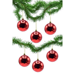 6 Cm 6lı Kırmızı Cici Top Yılbaşı Ağacı Süsü