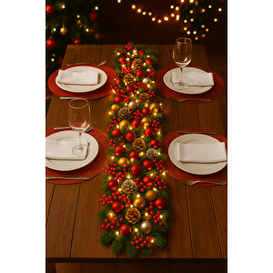 Premium 72 Parça Garland Handmade Yılbaşı Dekorasyon Seti (2.7m Garland+kokina+kozalak+top+led Işık)