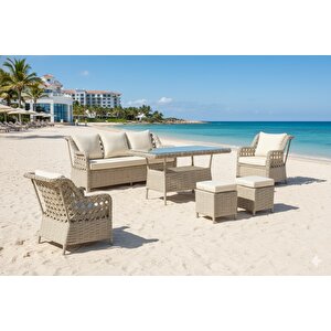 Lüks Rattan Oturma Ve Yemek Seti 7 Kişilik Bahçe ve Balkon