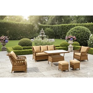 Lüks Rattan Oturma Ve Yemek Seti 7 Kişilik Bahçe ve Balkon