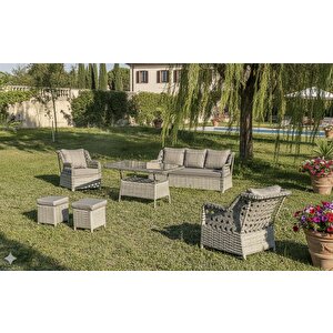 Lüks Rattan Oturma Ve Yemek Seti 7 Kişilik Bahçe ve Balkon