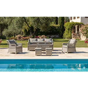 Lüks Rattan Oturma Ve Yemek Seti 7 Kişilik Bahçe ve Balkon