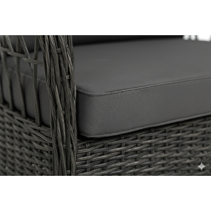 Liv Palmiye Lüks Rattan Bahçe Oturma Grubu, 4 Kişilik Antrasit Gri Polipropilen Balkon Seti, Montajsız, Minderli