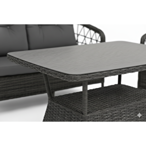 Liv Palmiye Lüks Rattan Bahçe Oturma Grubu, 4 Kişilik Antrasit Gri Polipropilen Balkon Seti, Montajsız, Minderli