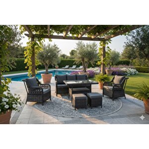 Lüks Rattan Oturma Ve Yemek Seti 7 Kişilik Bahçe ve Balkon