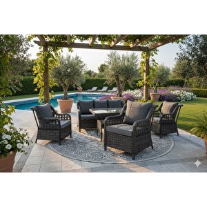 Lüks Rattan Oturma Ve Yemek Seti 7 Kişilik Bahçe ve Balkon
