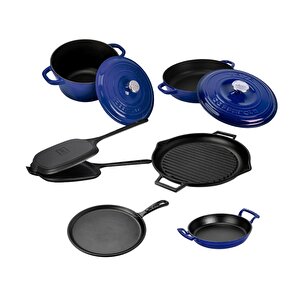 Döküm 6x Trendy Serisi 9 Parça Tencere & Tava Seti Mavi