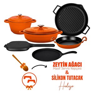 Döküm 6x Trendy Serisi 9 Parça Tencere & Tava Seti Turuncu