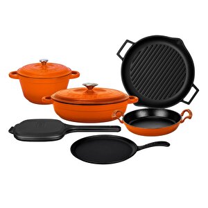 Döküm 6x Trendy Serisi 9 Parça Tencere & Tava Seti Turuncu