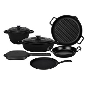 Döküm 6x Trendy Serisi 9 Parça Tencere & Tava Seti Siyah