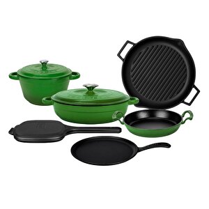 Döküm 6x Trendy Serisi 9 Parça Tencere & Tava Seti Yeşil