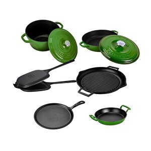 Döküm 6x Trendy Serisi 9 Parça Tencere & Tava Seti Yeşil