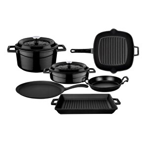 Döküm 6x Trendy Serisi 8 Parça Tencere & Tava Seti Siyah