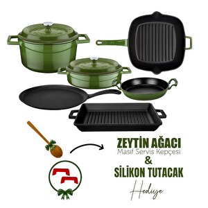 Döküm 6x Trendy Serisi 8 Parça Tencere & Tava Seti Yeşil