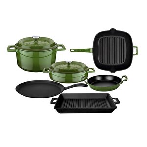 Döküm 6x Trendy Serisi 8 Parça Tencere & Tava Seti Yeşil