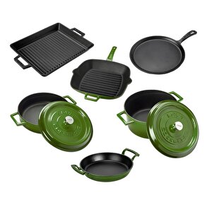 Döküm 6x Trendy Serisi 8 Parça Tencere & Tava Seti Yeşil