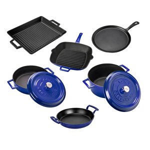 Döküm 6x Trendy Serisi 8 Parça Tencere & Tava Seti Mavi