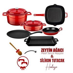 Döküm 6x Trendy Serisi 8 Parça Tencere & Tava Seti Kırmızı