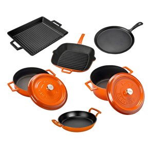 Döküm 6x Trendy Serisi 8 Parça Tencere & Tava Seti Turuncu