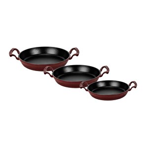 Döküm Bordo 3’lü Sahan Seti (16-20-24 Cm) – Şef Kalitesinde Lezzet Ve Şıklık Bir Arada