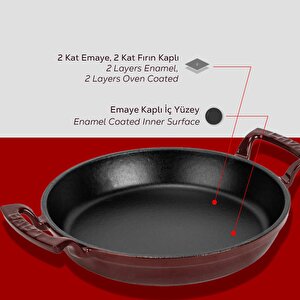 Lava Döküm Yuvarlak Sahan Döküm Demir Yekpare Çift Kulplu Çap(ø)16cm.-bordo