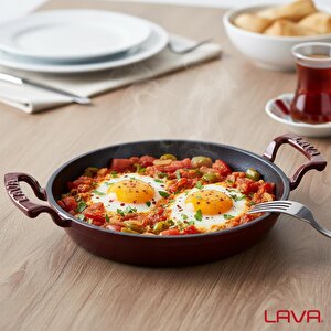 Lava Döküm Yuvarlak Sahan Döküm Demir Yekpare Çift Kulplu Çap(ø)16cm.-bordo