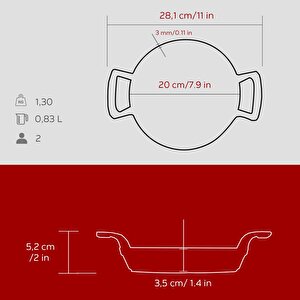 Lava Döküm Yuvarlak Sahan Döküm Demir Yekpare Çift Kulplu Çap(ø)20cm.-bordo