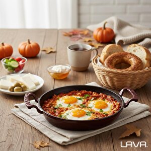 Lava Döküm Yuvarlak Sahan Döküm Demir Yekpare Çift Kulplu Çap(ø)20cm.-bordo